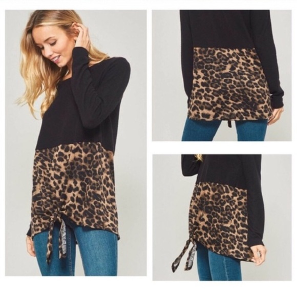 Promesa Colorblock Leopard Print Twist Front Tunic - Picture 9 of 11